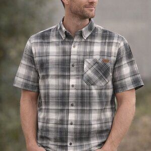 Orvis Shirt Mens L Gray Black Plaid Short Sleeve Button Up Pocket Casual